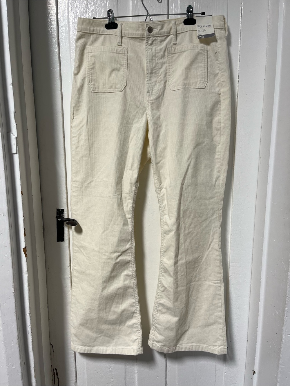 Nwt Gap 70s High Rise Flare stretch Corduroy Pants cream off white  Size 33 16r
